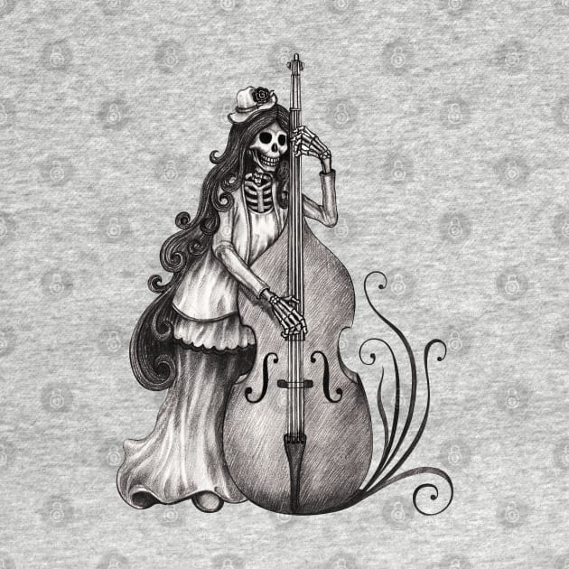 Sugar skull playing double bass day of the dead. by Jiewsurreal